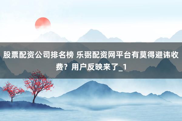 股票配资公司排名榜 乐弼配资网平台有莫得避讳收费？用户反映来了_1