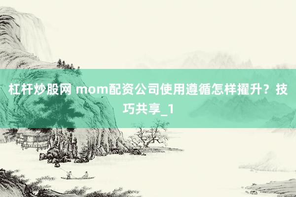 杠杆炒股网 mom配资公司使用遵循怎样擢升？技巧共享_1